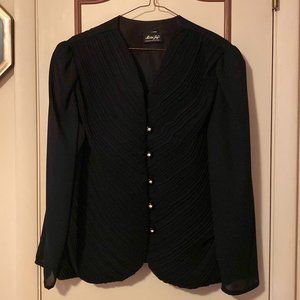 Black Ruched Jacket With Rhinestone Button